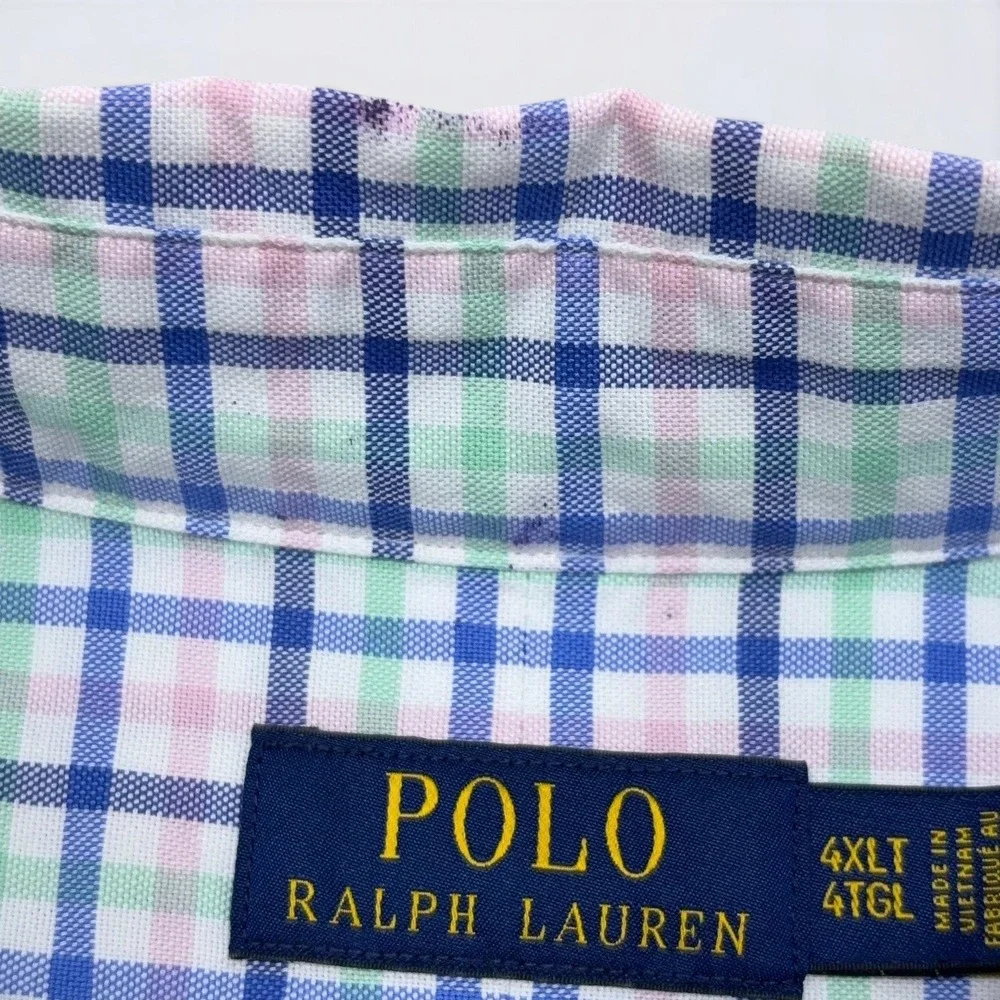Polo Ralph Lauren OCBD Shirt Mens 4XLT Tall Multicolor Plaid Flesh Pony NWT